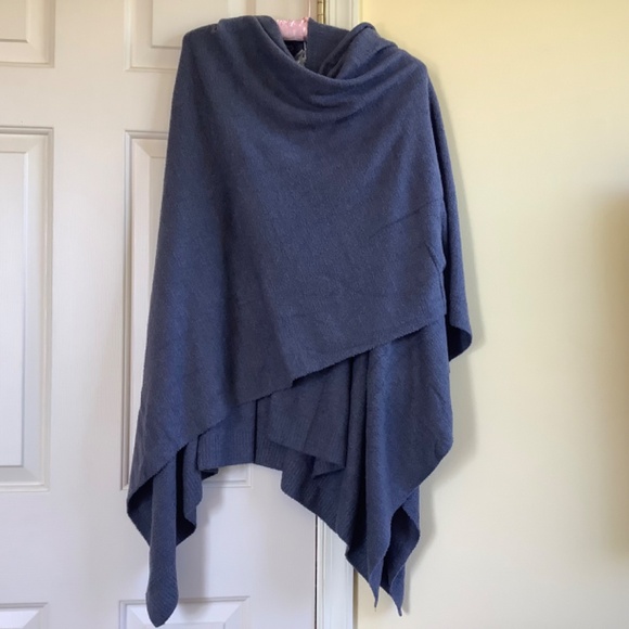 Barefoot Dreams CozyChic Lite Poncho Open Front Wrap Indigo Pacific Blue OS - Picture 15 of 15